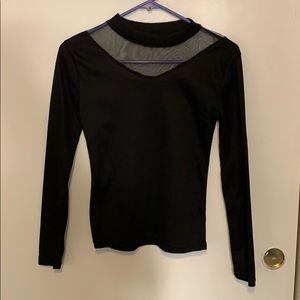 Black mesh long sleeve top